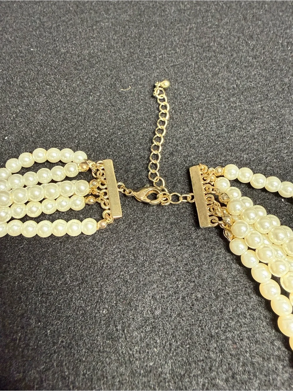 Vintage Italian Faux Pearl Multi Strand Statement Necklace Rhinestone Flower